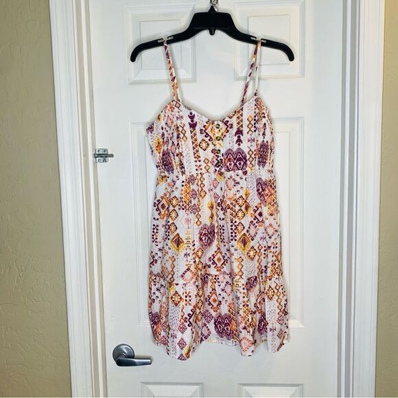 Jolie & Joy Juniors Mosaic Smocked Button Front Dress Size Large - Picture 5 of 14